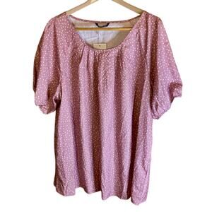 NWT Women's Sz 22/24 Bloomchic Pink Polka Dot Puffed Short-Sleeve Blouse